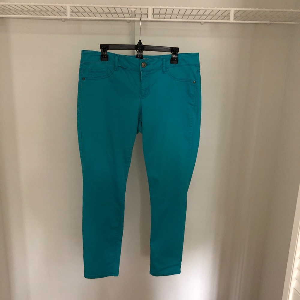 Teal Low-rise Skinny Pants